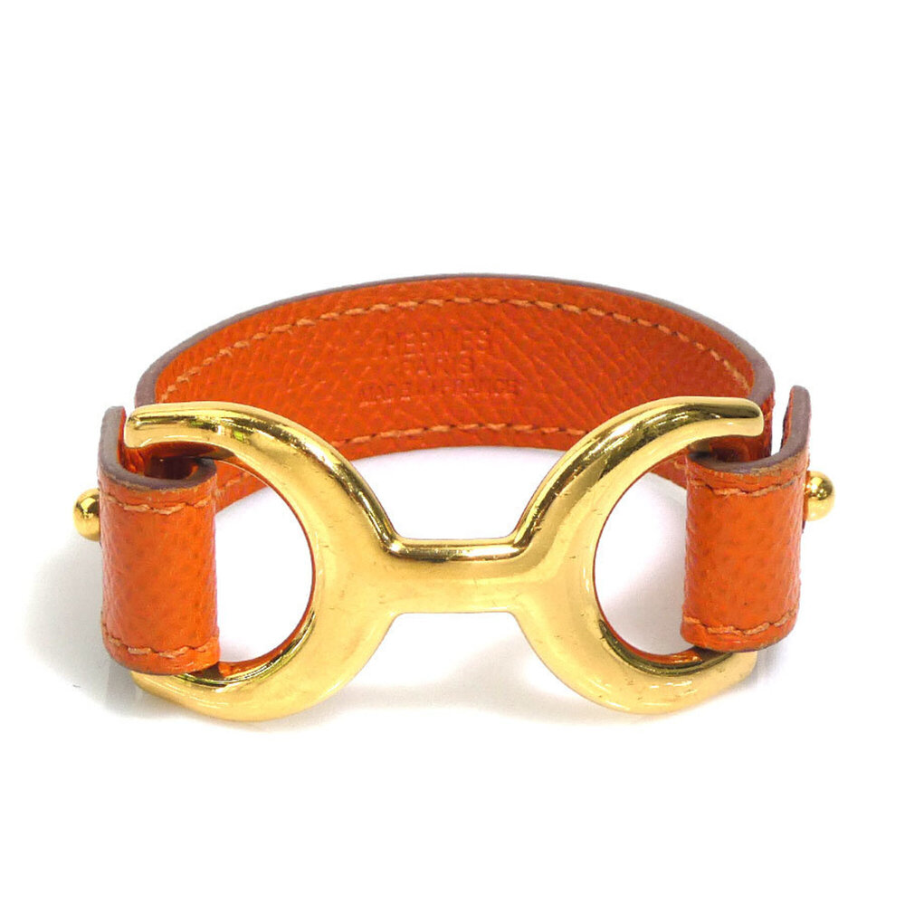 HERMES Orange Leather Charm Bracelet